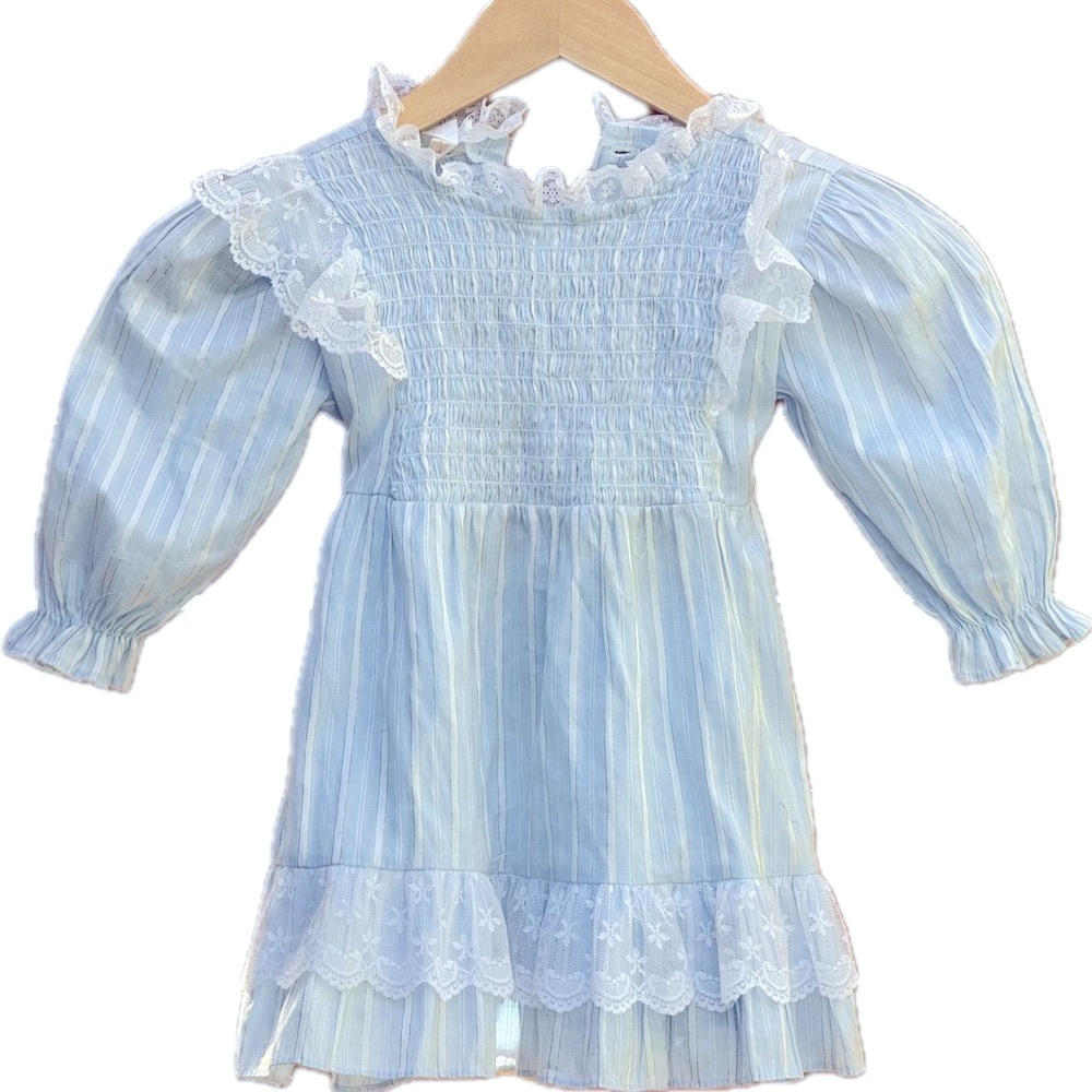 Blue Alice in Wonderland Striped Dress with Lace Trim